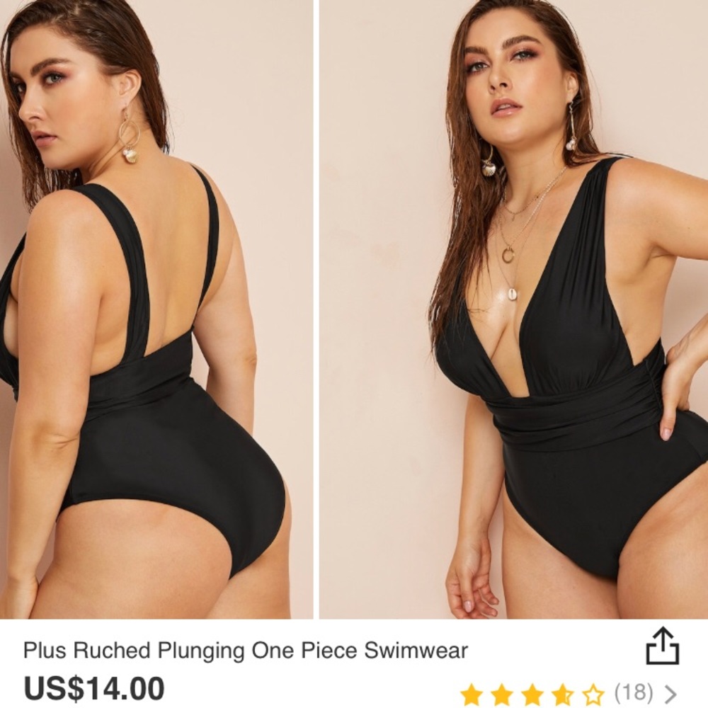 Black low cut one piece  swimsuit